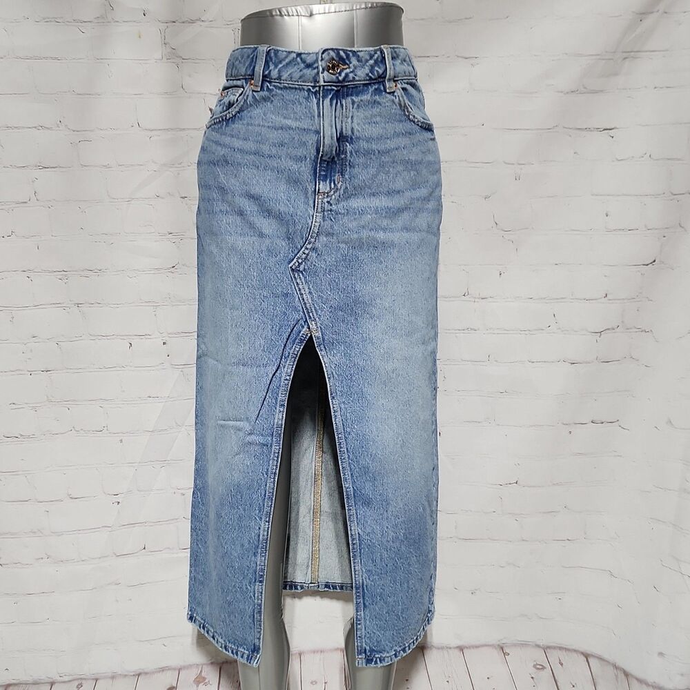 Garage Denim XS Light Wash Denim Skirt Front Slit Straight Fit